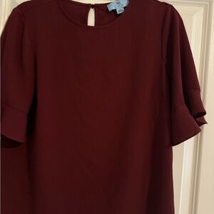 CeCe Deep Wine Short Flutter Sleeve Blouse
